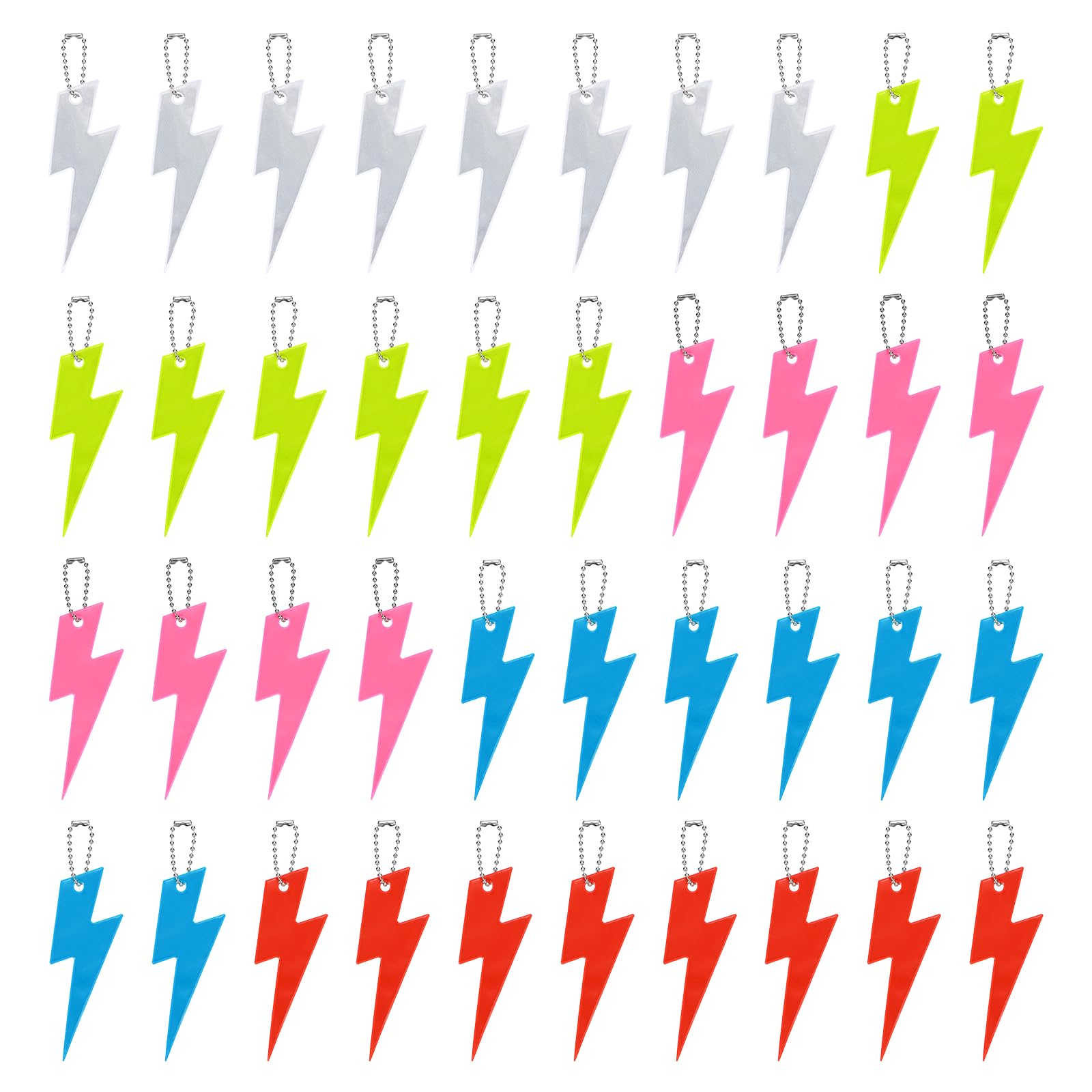 YELARXI Safety Reflector, Reflective Tags Pendant Thunder Shaped Safety Keychain with Chain Color Set 2 & 40Pcs - Fitting For(Keychain/Purses/Backpack/Wheelchairs Cycling/Running/Walking)