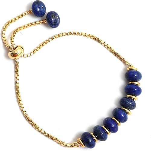 Vista 85 de Gempires - Pulsera de cuentas redondas naturales, chapada en oro amarillo de 14 quilates, joyería hecha a mano, pulseras ajustables para mujer