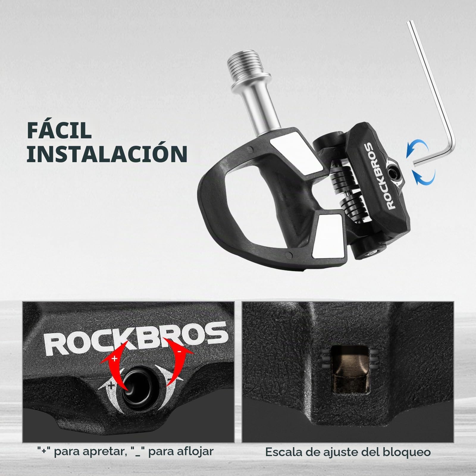ROCKBROS Pedales Automáticos SPD para Bicicleta de Carretera, Pedales de Click Ultraligeros de Carbono con Tensión Ajustable, Rodamientos de Aguja y Bolas, Calas Incluidas, Negro