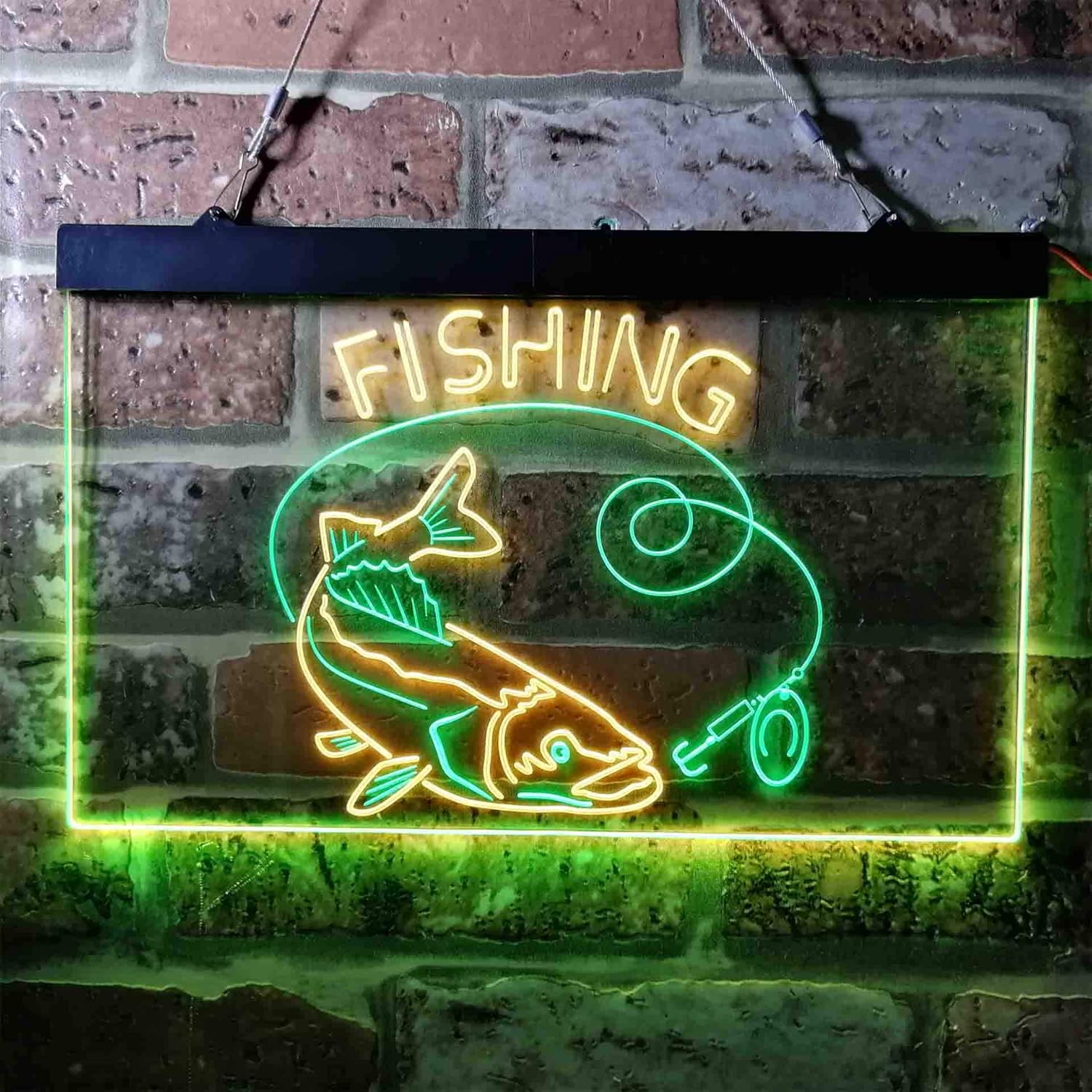 ADVPRO Fishing Camp Cabin Game Room Dual Color LED Neon Sign Green & Yellow 12 x 8 Inches st6s32-i3719-gy