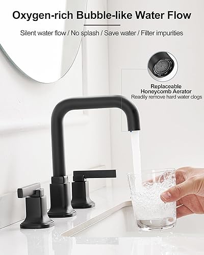 Miniatura 3 de Grifo de baño generalizado negro, grifos de lavabo de baño, giratorios de 360 grados para fregadero de 3 agujeros, grifo de fregadero de 4 a 16