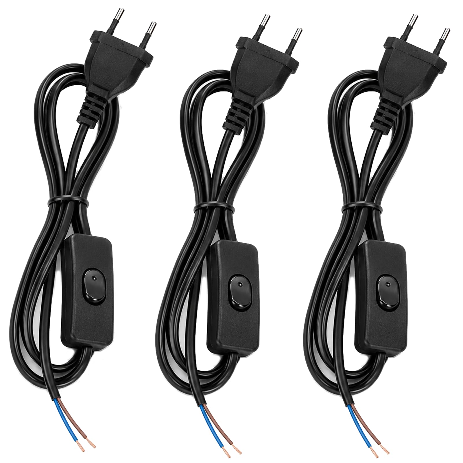 3 Stück Kabel mit Schalter und Stecker, Lampenkabel mit Schalter 1,8 m, Stromkabel Verlängerung für Lampen, Tischlampen Stehlampen Innenbereich PVC-Mantel Kupferkern 220V 100W Ein/Aus, DIY Beleuchtung