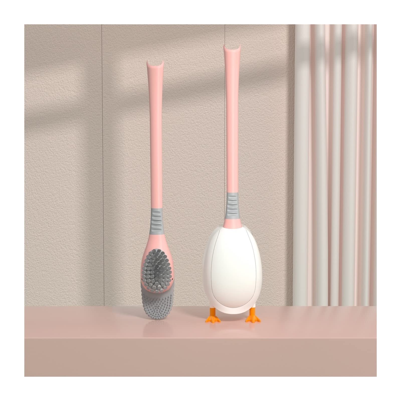 Toilet Bowl Brush Toilet Brush Household Non-dead Corner Wash Toilet Brush Wall-mounted Bathroom Cleaning Set Artifact Silicone Glue Rack Toilet Cleaner Brush(Pink)
