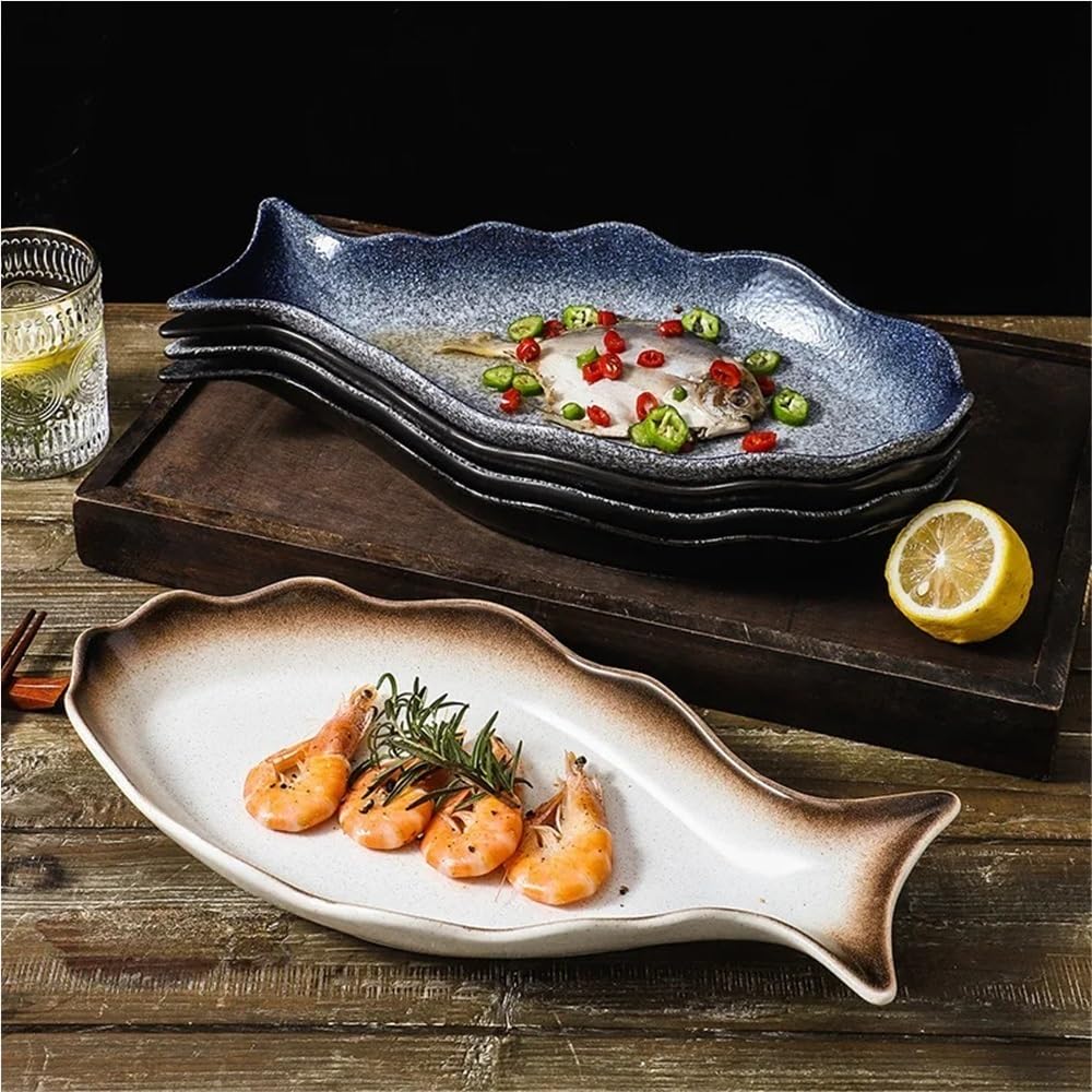 Plato De Pescado De Cerámica De Gran Capacidad Plato De Pescado Decorativo Plato De Ensalada De Pescado Al Vapor for El Hogar Plato De Cena De Mariscos Multifuncional Restaurante Accesorios De Cocina