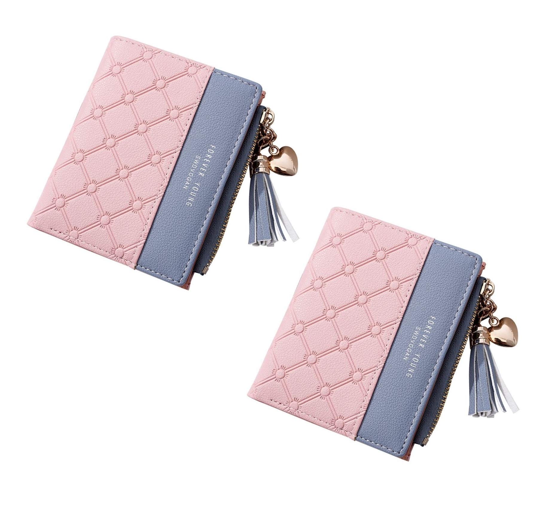 Pink/PU Leather/Bifold Wallet/Card Holder/Clutch/Purse for Women/Ladies/Female/Pack of 2 pieces/Size: 11 * 9 CM-image-13