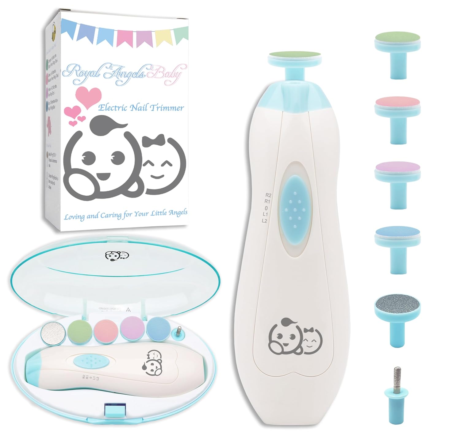 Baby Nail Trimmer 6 in 1, Royal Angels Baby Electric Nail File, Baby Grooming Kit Manicure Set for Toddler and Adults, Newborn Toddler Toes & Fingernails Nail Care Kit (Babyblue) Baby Nail Trimmer 6 in 1, Royal Angels Baby Electric Nail File, Baby Grooming Kit Manicure Set for Toddler and Adults, Newborn Toddler Toes & Fingernails Nail Care Kit (Babyblue)