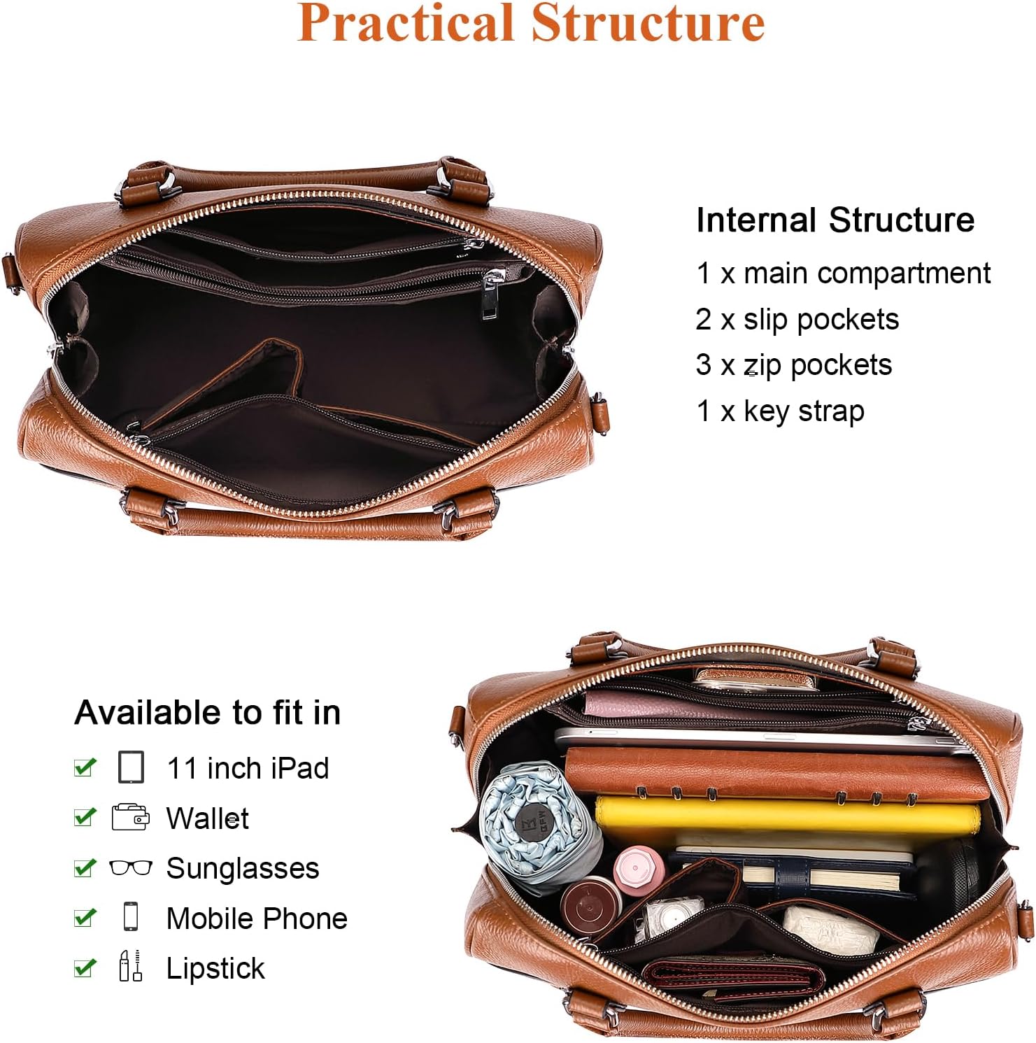 Over Earth Genuine Leather Satchel Top-Handle Handbags for Women Ladies Crossbody Bag - Image 7