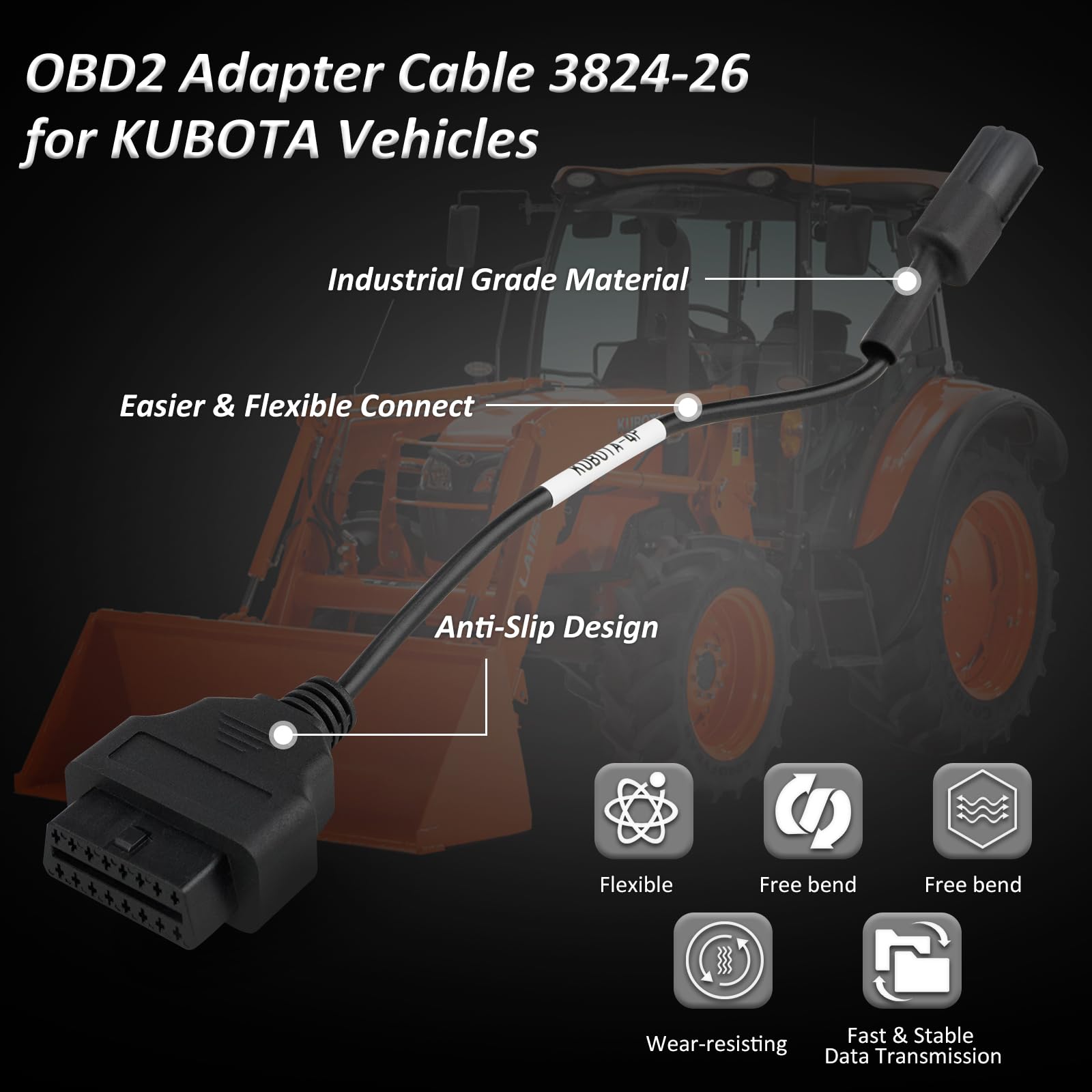 Cavo adattatore OBD2 per veicoli Kubota, 4 pin a 16 pin OBD1 a OBD2 connettore diagnostico, compatibile con strumenti di scansione OBD II, sostituisce 3824-26