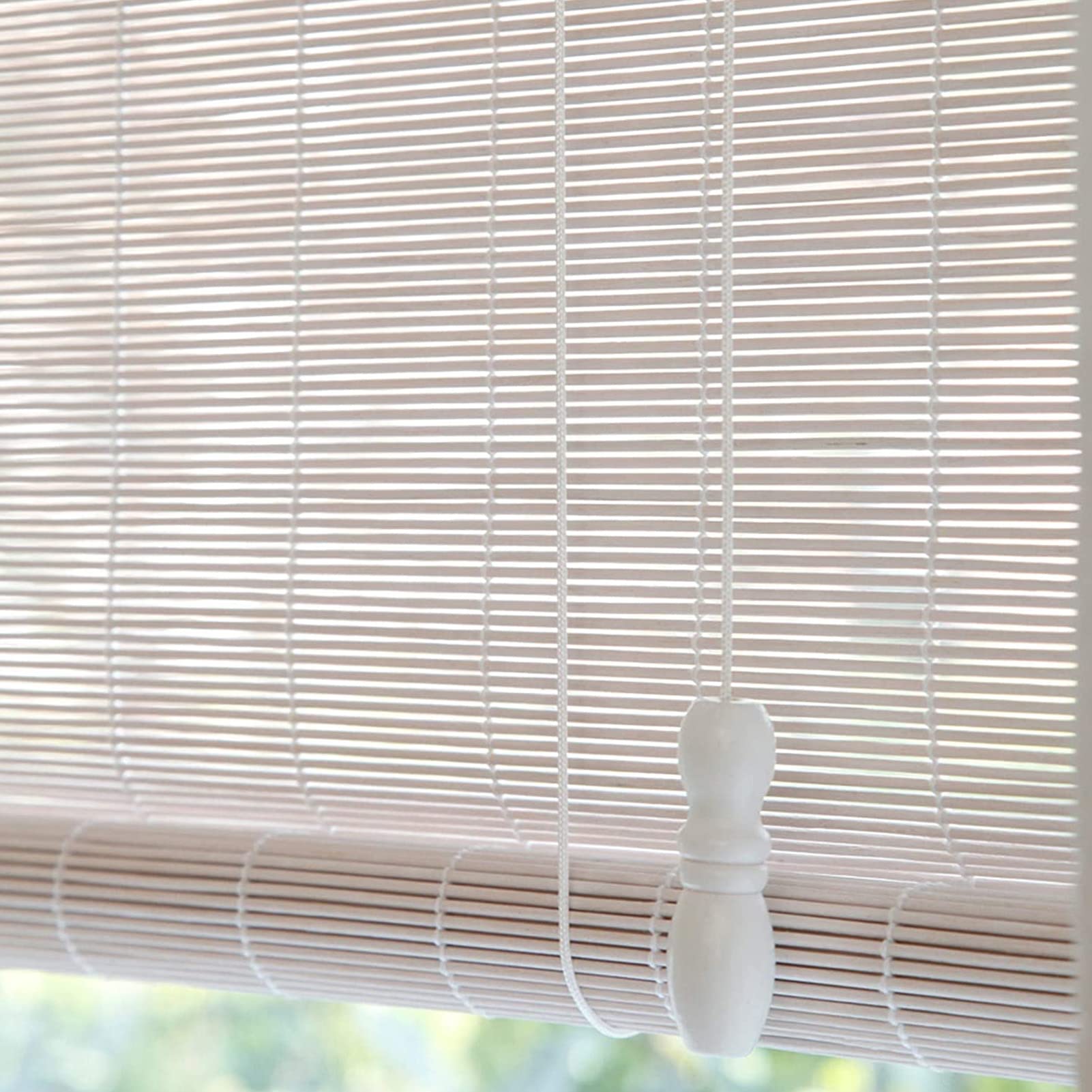 Stores à Enrouleur en Bambou Blanc,Store Occultant en Bambou Exterieur,Store Pare-Soleil pour Terrasse,50% Intimité Écran Filtrage De La Lumière Stores Enroulables (WxH:70x140cm/28x55in)
