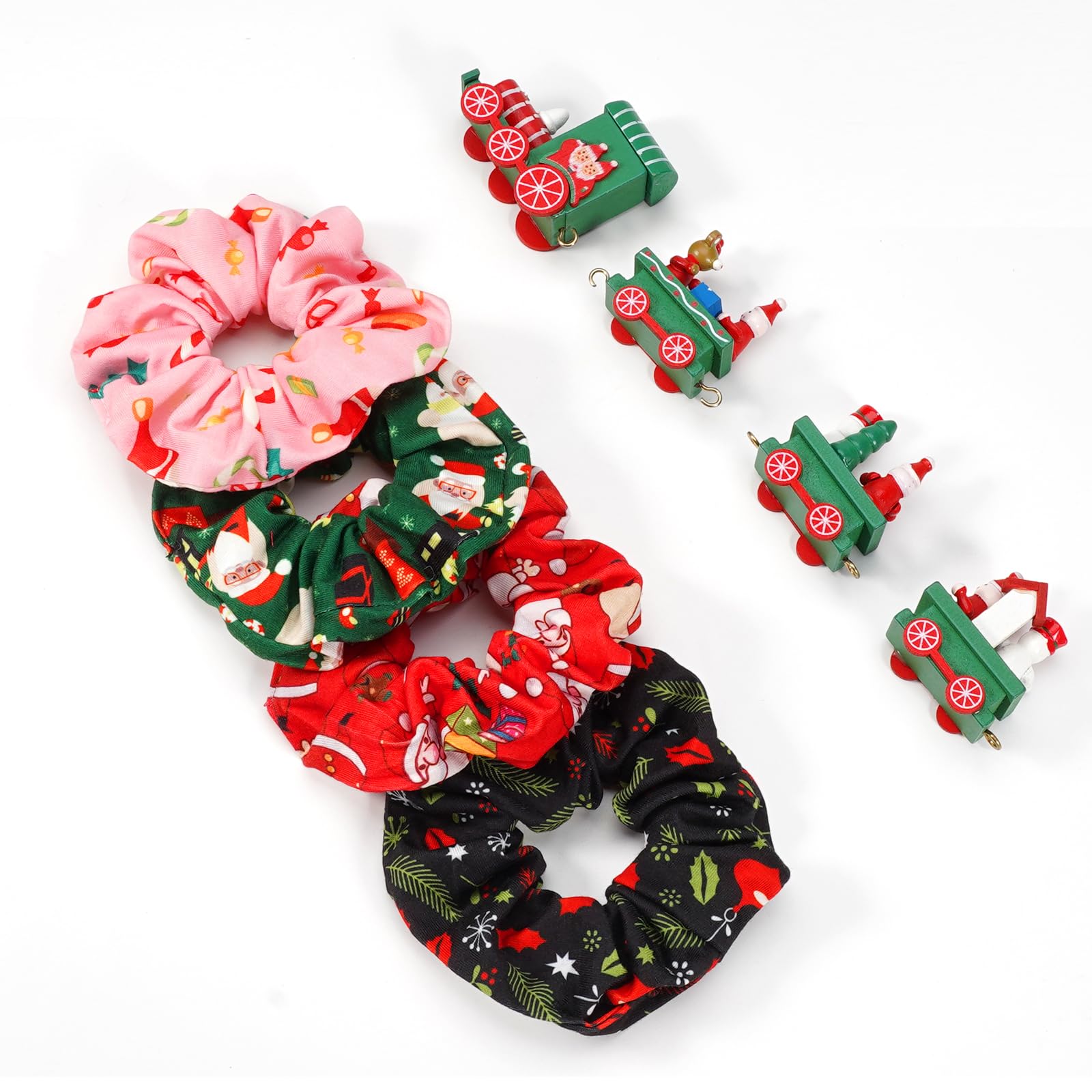 Coleteros para el pelo de Navidad para mujeres y niñas, color verde y rosa, Papá Noel, muñeco de nieve, campana, copo de nieve, lazos para el pelo, bonitos coleteros elásticos, accesorios para el