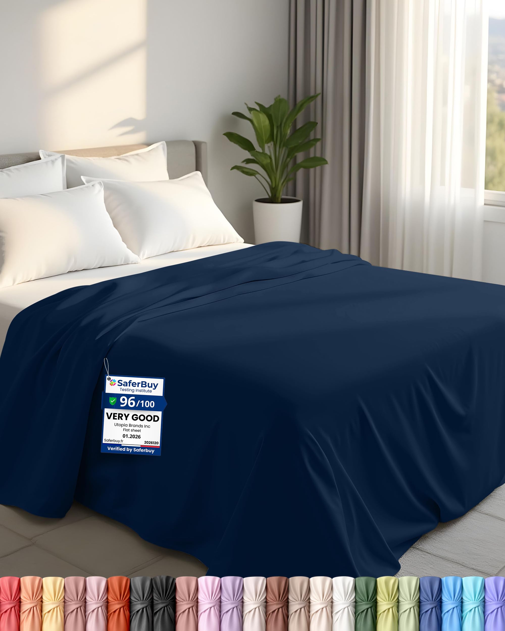 Utopia Bedding Navy - Flat Sheet King Size - Oeko-Tex Certified - Easy Care Soft Brushed Polyester - Microfiber Fabric - Wrinkle, Shrinkage, And Fade Resistant
