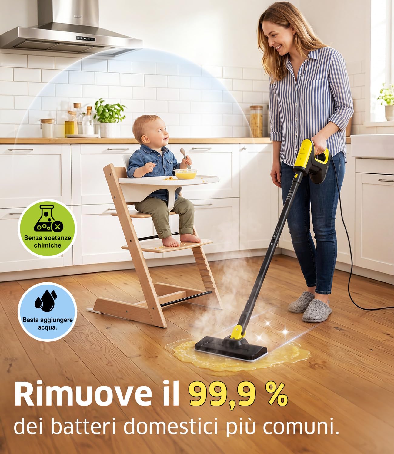 PEXCHO Scopa a Vapore Multifunzione 7 in 1, 1500W Pulitore a Vapore Elimina il 99,9% di Virus e Batteri, Si riscalda in 15 secondi, Serbatoio Estraibile, Lavapavimenti a Vapore Senza Prodotti Chimici