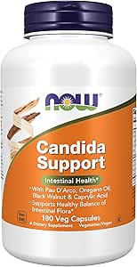 NOW Foods Supplements, Candida Support with Pau D'Arco, Oregano Oil, Black Walnut &amp; Caprylic Acid, 180 Veg Capsules