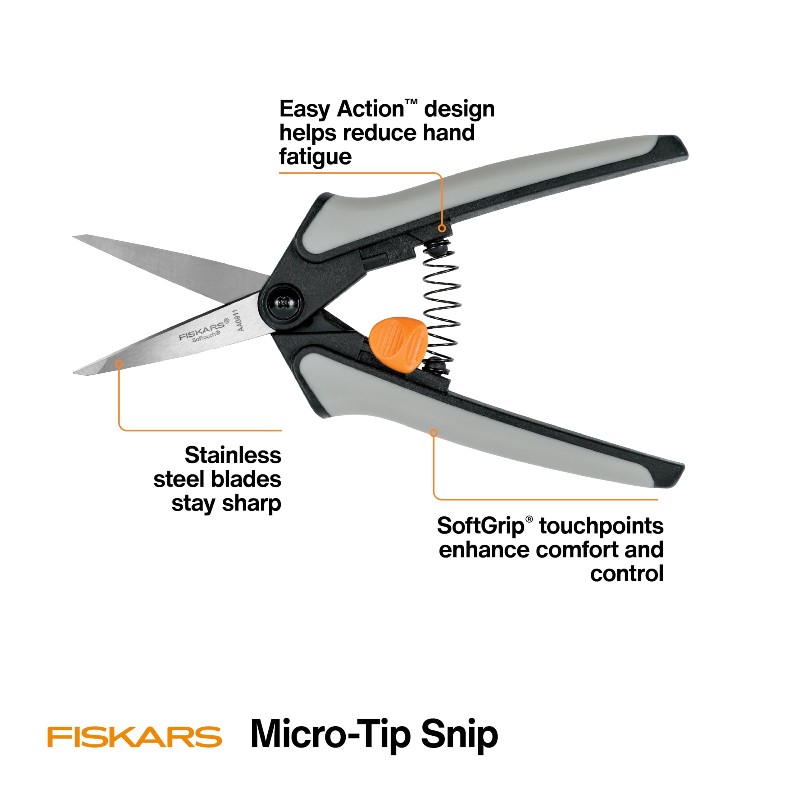 Fiskars 15-teiliges Gartenscheren-Set mit Mikrospitze, Präzisions-Edelstahlklingen, Softgrip-Griffe zum Schneiden und Formen Kleiner Pflanzen