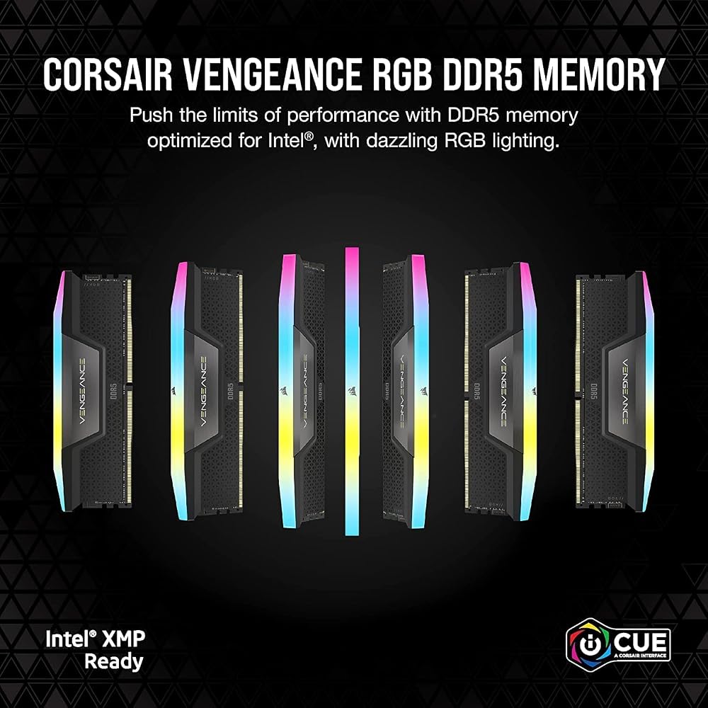 CORSAIR Vengeance RGB DDR5 RAM 32GB (2x16GB) Up to 6000MHz CL36-44-44-96 1.35V Intel XMP 3.0 Computer Memory – Black (CMH32GX5M2E6000C36)