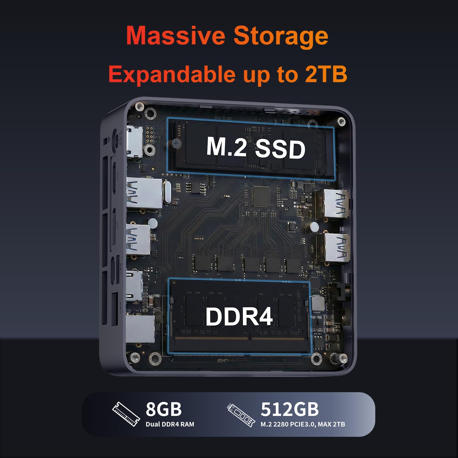 AWOW Mini PC AMD Ryzen Embedded R2514 (4 core, fino a 3,7 GHz), 8 GB DDR4, SSD PCIe 3.0 da 512 GB, grafica Radeon, display 4K da 1000 m, WiFi 5
