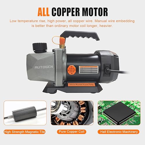 Miniatura 8 de AUTOGEN Bomba de vacío montada en un vehículo de una etapa 3.5CFM 12V DC 60 micrones 14HP para aire acondicionado refrigerante HVAC gris