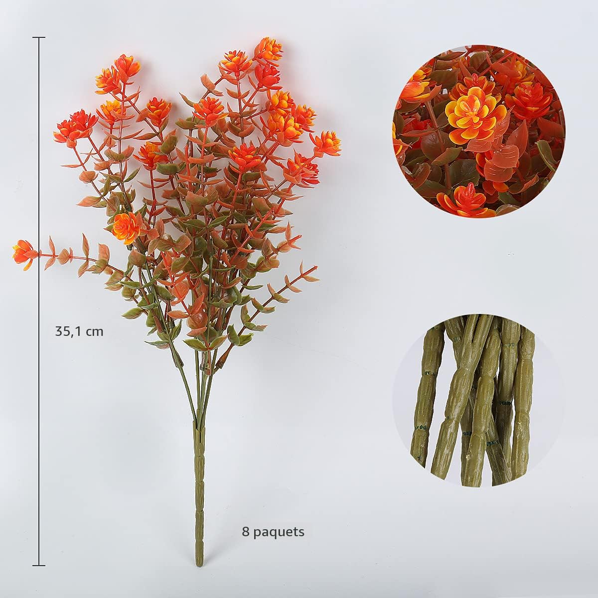 VUCDXOP 8 Bouquets Fleurs Artificielles Deco, 4 Couleurs UV Résistant