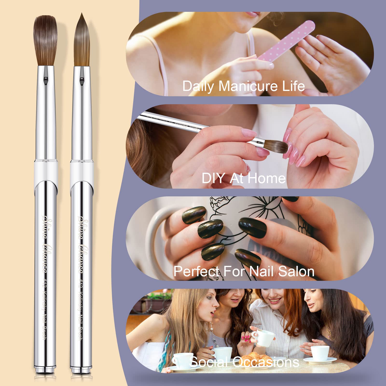 Cepillo de uñas acrílico, tamaño 12, 100% real Kolinsky Art para aplicación de polvo acrílico, herramienta de extensión de uñas de manicura hecha a mano para mujeres profesionales DIY