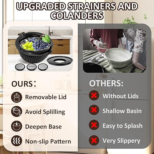 Miniatura 3 de Coladores, Juego de 4 en 1 con Cuencos para Mezclar, Coladores para Cocina, Coladores de Alimentos con Rallador, Cesta de Colador para Escurrir