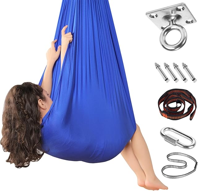 Sensory Therapy Swing for Kids - Indoor Outdoor 360° Rotating Yoga Swing Hammock Elastic Cuddle Therapy Swings Chair Funny Gifts for Boys Girls with Autism ADHD SPD Asperger's Sensory Integration