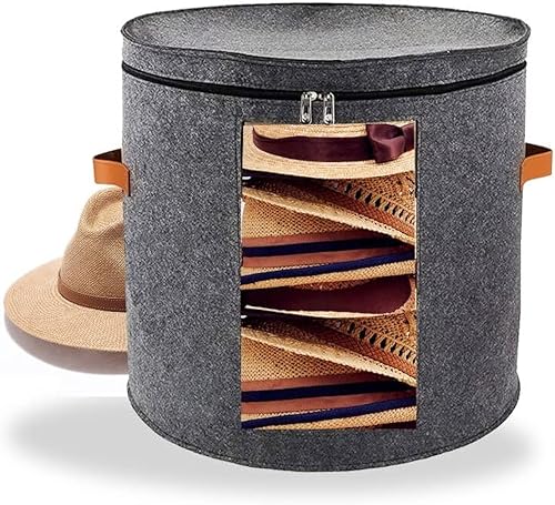 Miniatura 7 de HAIBEIR Caja de almacenamiento para ropa de material de fieltro, suave y cómodo, organizador de sombreros plegable redondo de viaje con tapa para