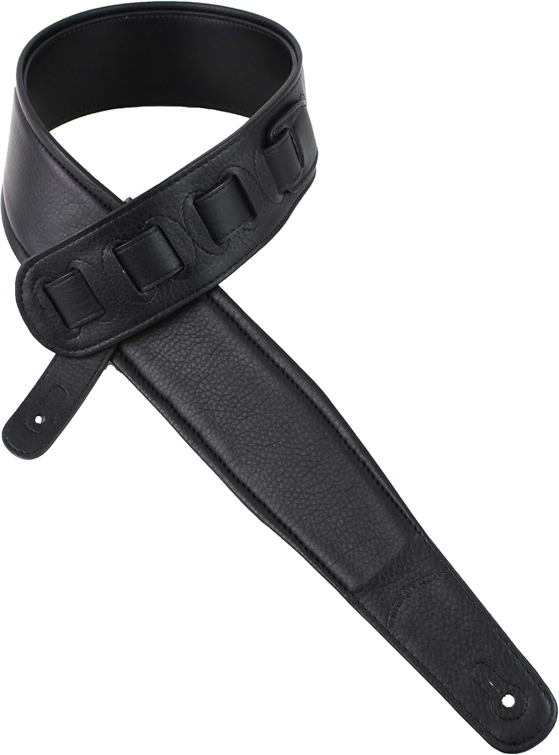 Walker And Williams KB-50-BLK Handmade Black 3" Guitar Strap With Red And Gold Carved Mayan Design on Premium Black Leather For Acoustic, Electric, And Bass Guitars