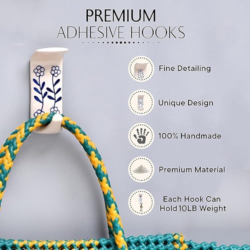 Miniatura 4 de IndianShelf Ganchos adhesivos decorativos para baño, ganchos adhesivos de cerámica, bohemios, para toallas, ganchos de ducha sin daños en uñas,