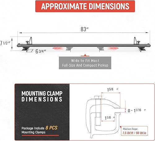 Miniatura 2 de AA-Racks Modelo APX2503 Bastidor de aluminio resistente de perfil bajo de tamaño completo de 83" para camiones y remolques con carriles abiertos