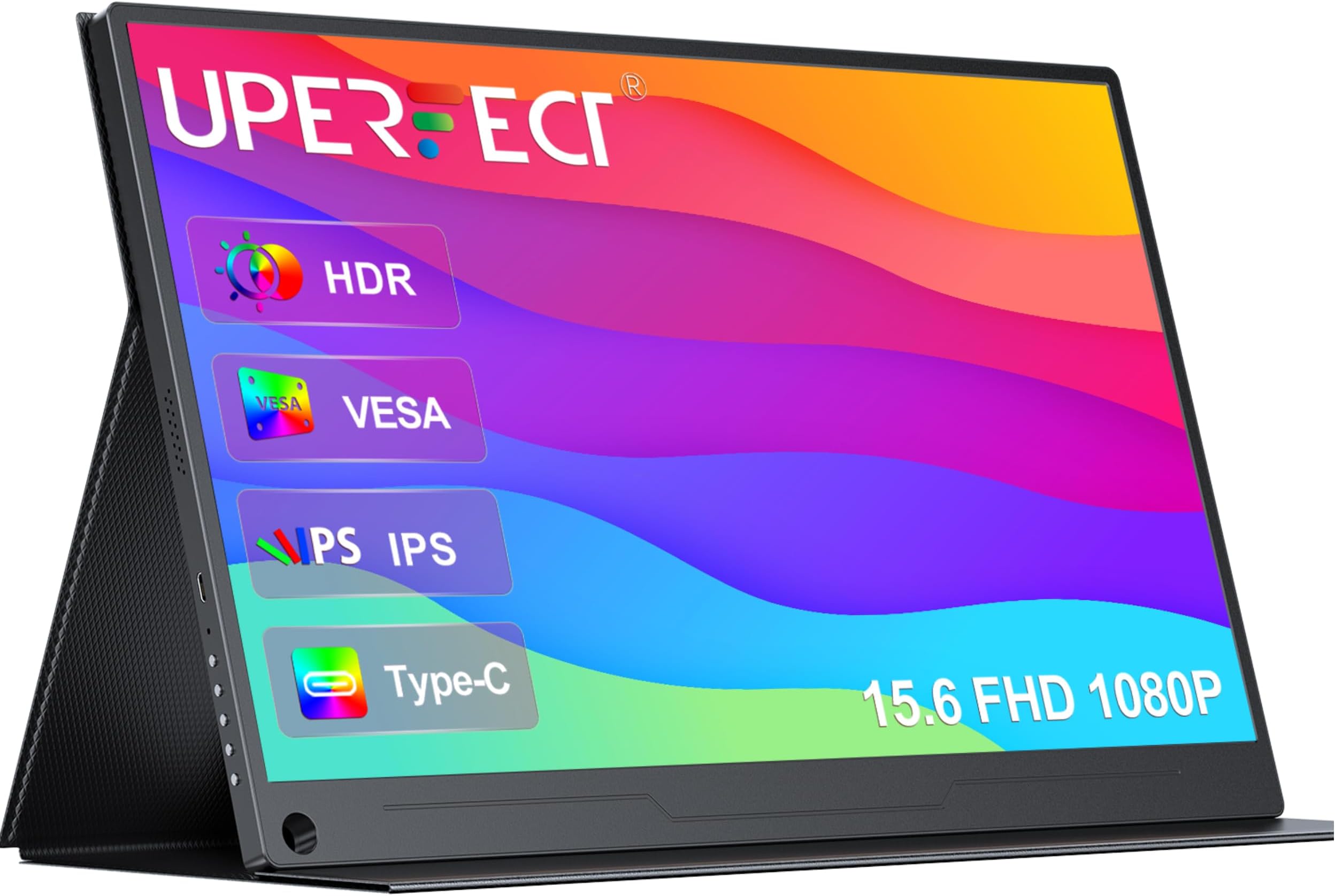 UPERFECT (15.6 Inch) - Portable Monitor, Upgrade 40cm Mobile Monitor, 1920 1080 Full HD IPS USB C Monitor with Standard HDMI, Type C, Mini DP, OTG and VESA Hole for Laptop PC MAC Phone Xbox PS4