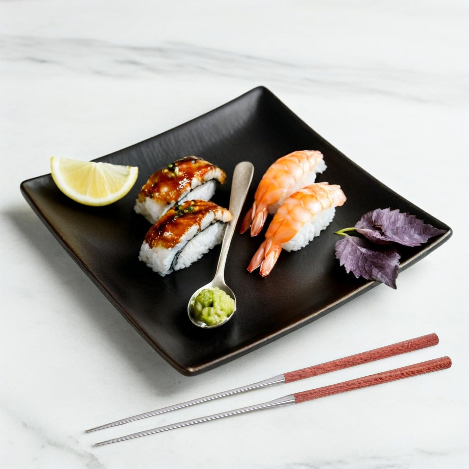 SOLUSTRE Bacchette per Sushi in Acciaio Inossidabile Manico in Legno Rinforzato e Punta Affilata, Antiscivolo, per Cucina e Ristorante, Stile Asiatico Semplice