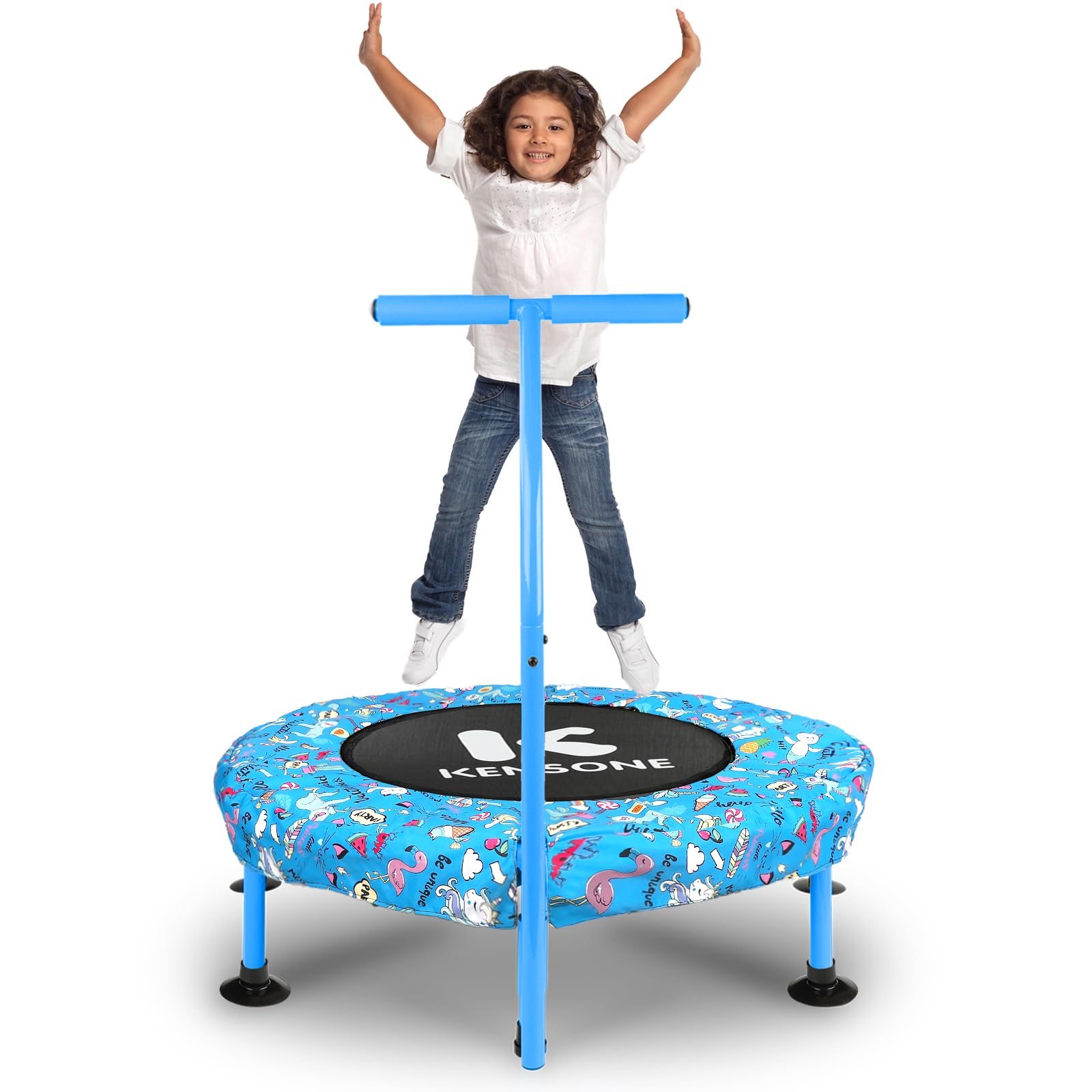 36" Mini Trampoline for Kids, U/T-Bar Indoor Small Recreational Trampoline for Toddlers with Foam Handle and Leg Suction Cups