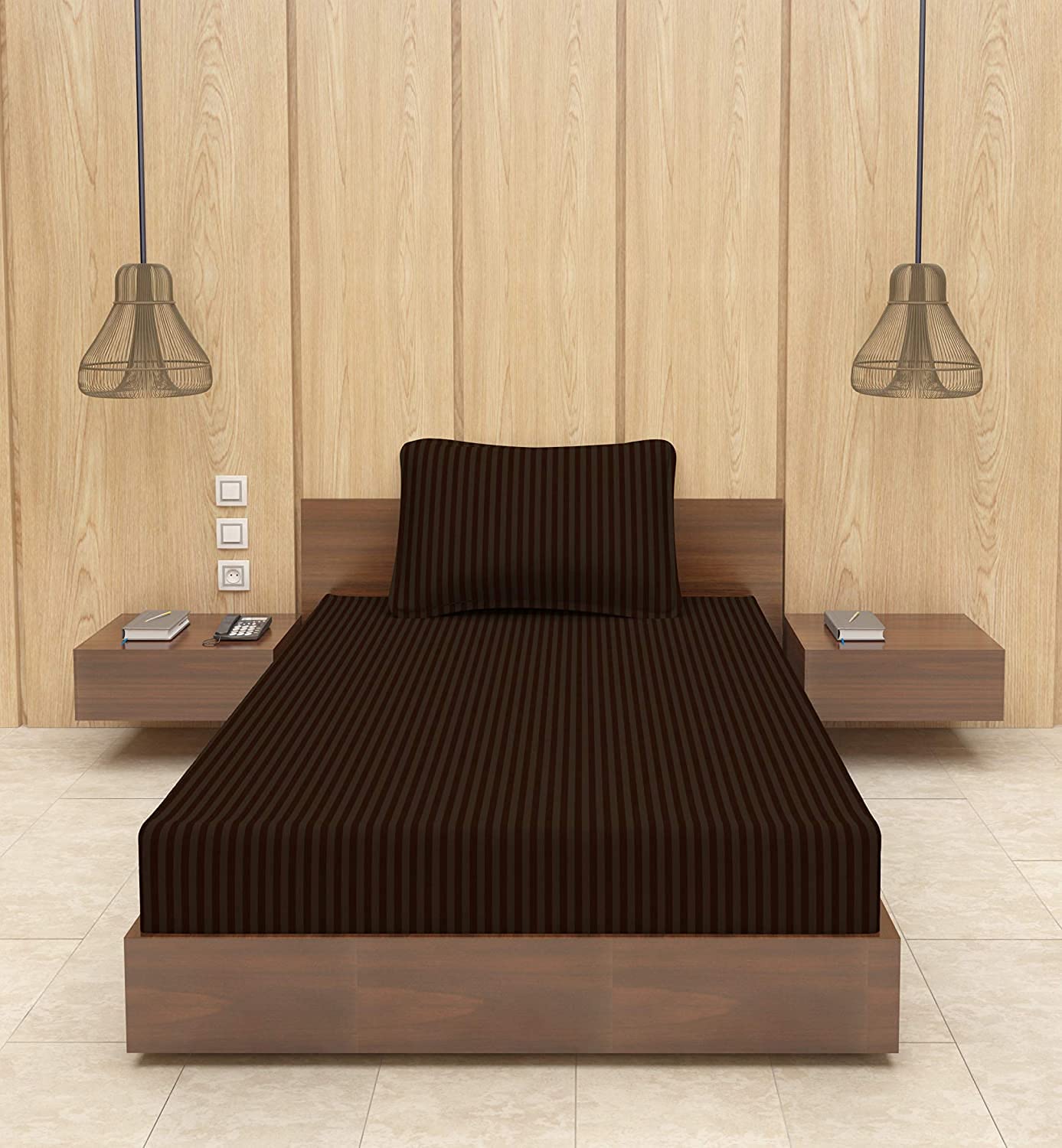 Harbell Home 250 TC Solid Satin Stripe Single Bed Bedsheet 60x90 Inches + 1 Pillow Cover for Home, Hotels, Guest House, PG. (Brown) (B09YCMXW4Z) Amazon Price History, Amazon Price Tracker