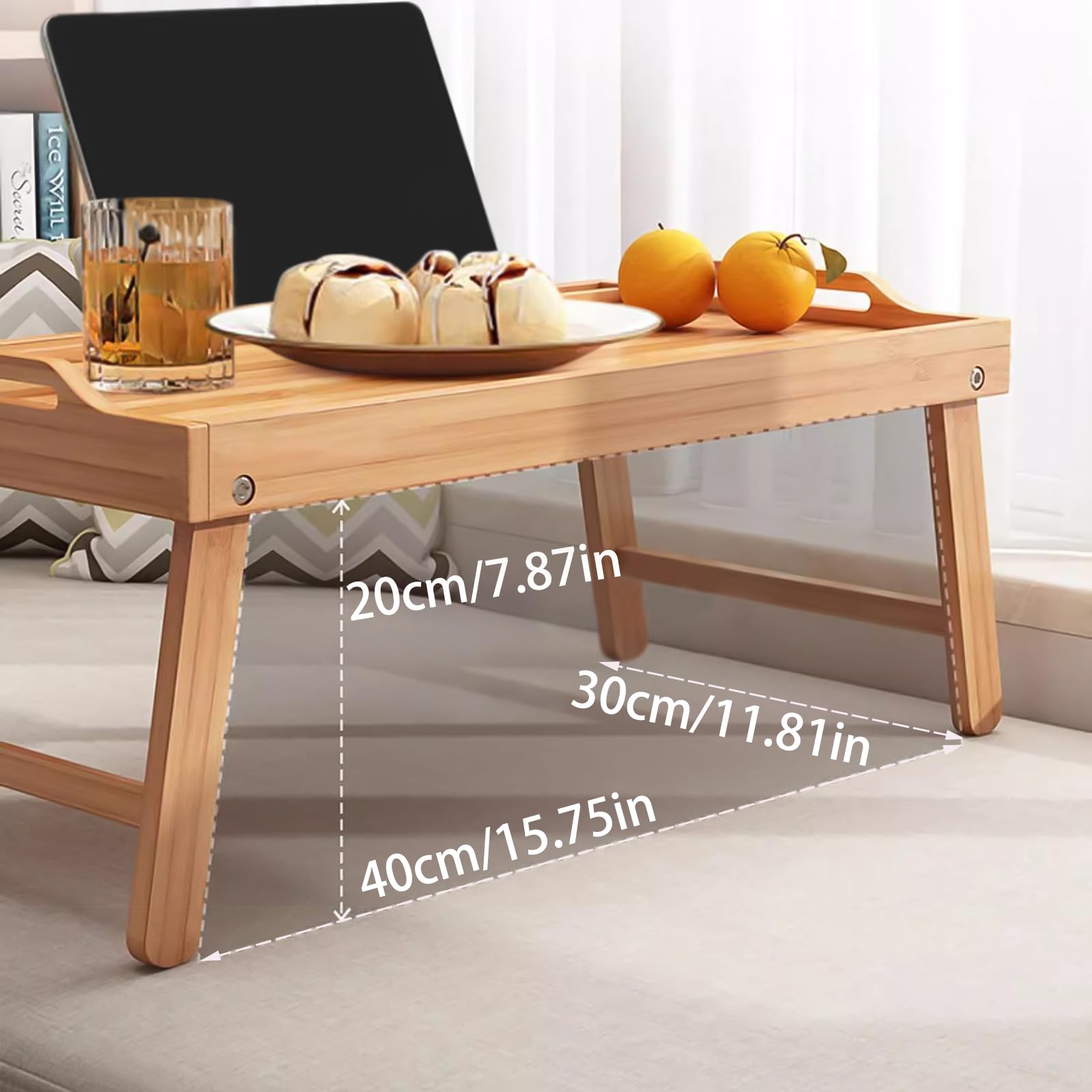 Bandeja plegable para cama con soporte para tableta y teléfono, plegable con estructura de espiga y muleta, duradera e instalación, perfecta bandeja para servir y té para cama o mesa