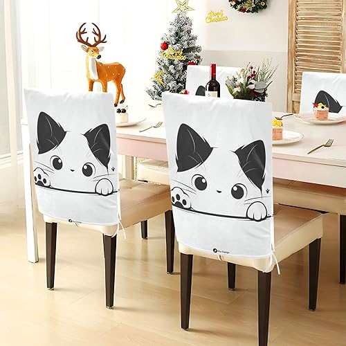 Miniatura 4 de Cartoon Cute White Funny Cat Decorative Office Chair Slipcover for Classroom Stools Washable Slip Cover cubre sillas para comedor Set of 6