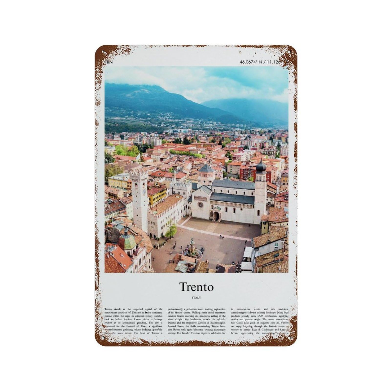 xiaoxiaoshen Trento Italy City Scenery Wall Decor Art Metal Tin Poster Modern Home Decor Art Home Bar Shop Decorations Vintage Sign 30x20cm