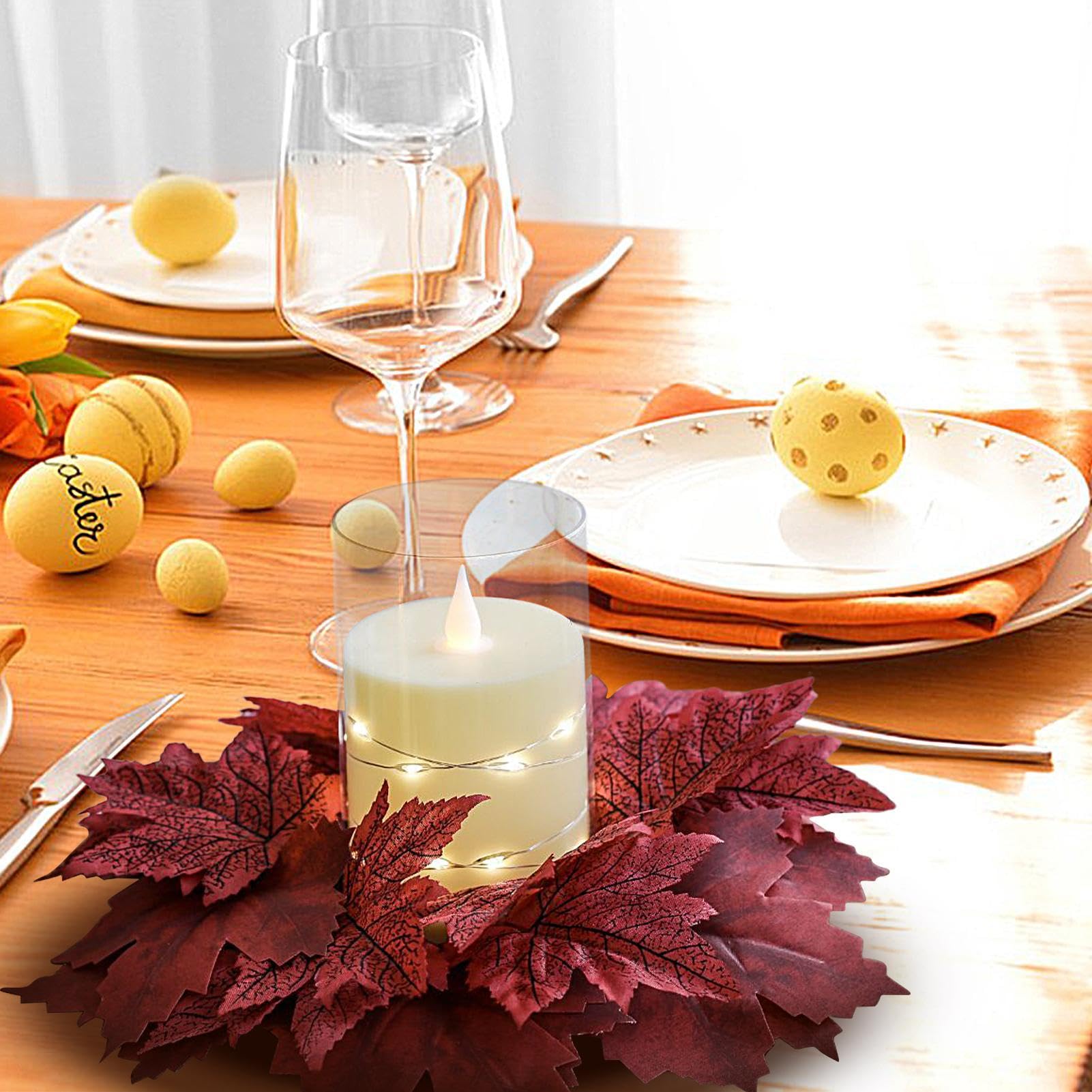 Anneaux De Bougie D'automne, Couronnes De Bougies De Thanksgiving En érable | Couronne De Bougies Artificielles, Guirlande De Bougies Pilier D'automne Pour Centres De Table De Thanksgiving