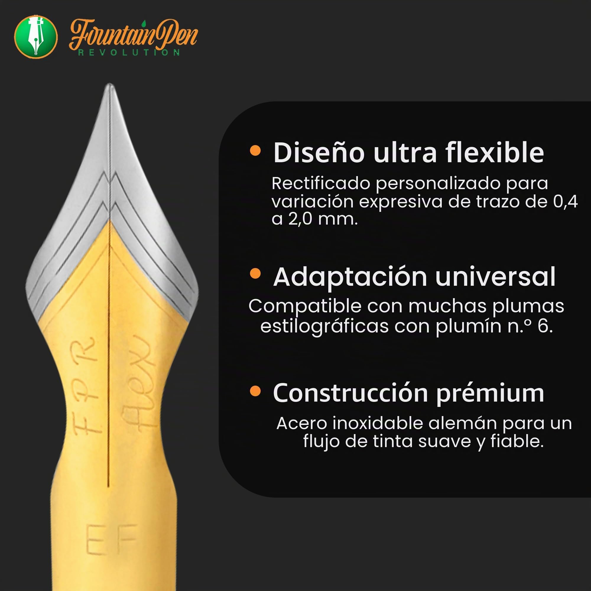 FPR #6 Dos tonos EF Ultra Flex – Plumas de pluma estilográfica personalizadas con tacto ultra flexible – Punta flexible de acero inoxidable suave – Plumas de caligrafía extra finas para una