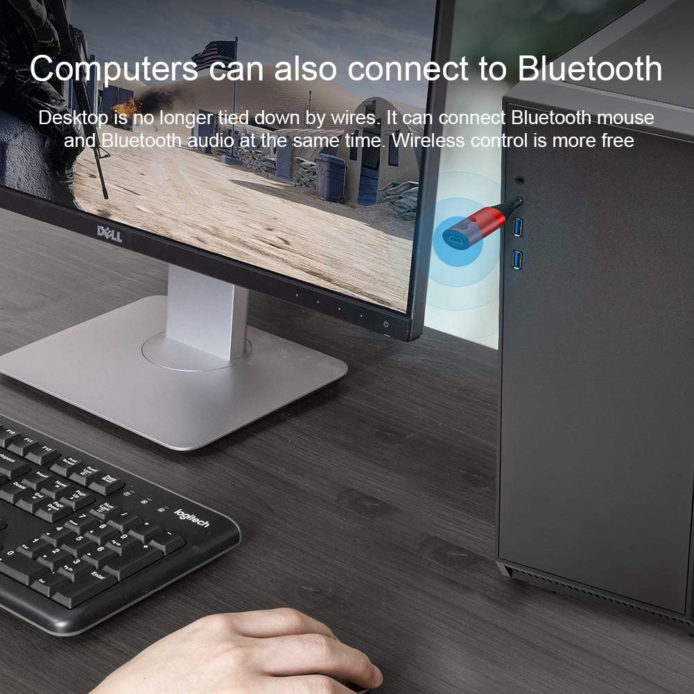 Hagibis MG-X2 adapter connected to a desktop computer, transmitting audio wirelessly.