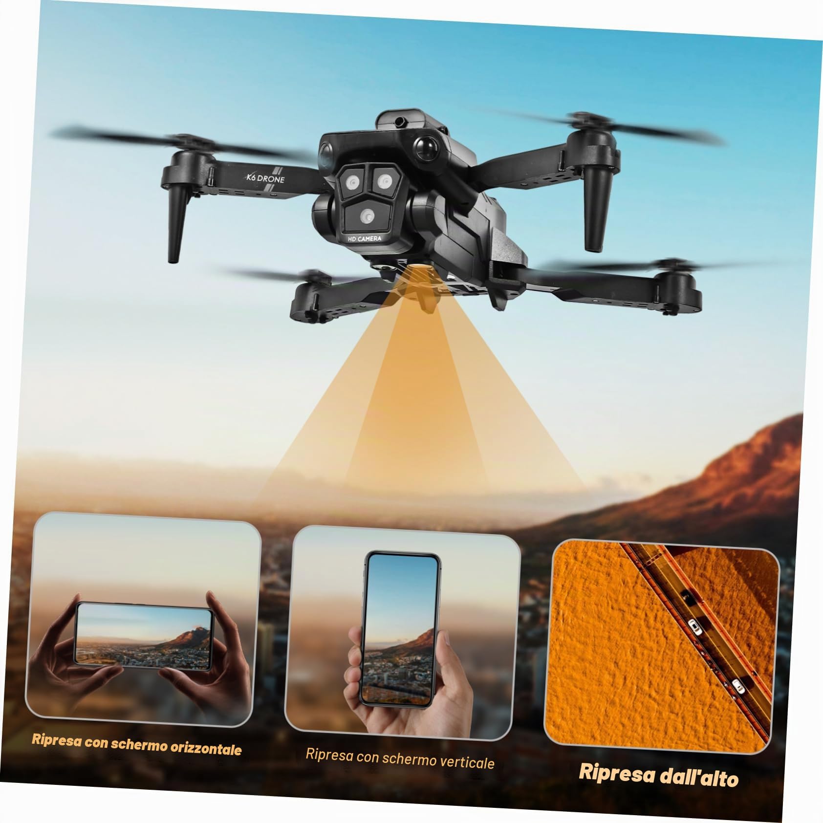 Drone Pieghevole Max con Tripla Fotocamera HD per Adulti | Lente Elettrica Regolabile 150°, Avvio One-click e Controllo a Lunga Distanza, Abs Nero, Doppia Batteria 1800mah 3.7v
