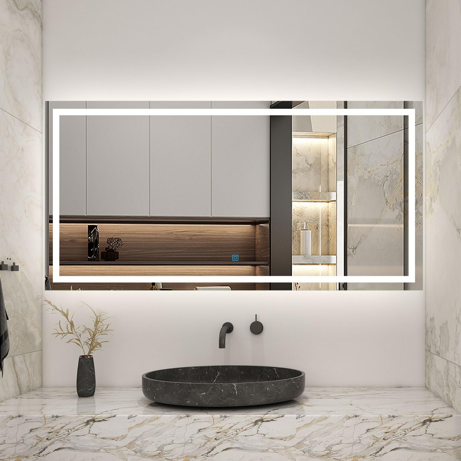 Biubiubath Bathroom 1600x800mm Bathroom LED Mirror with Lights Demister Touch Sensor Wall-mounted Horizontal/Vertical