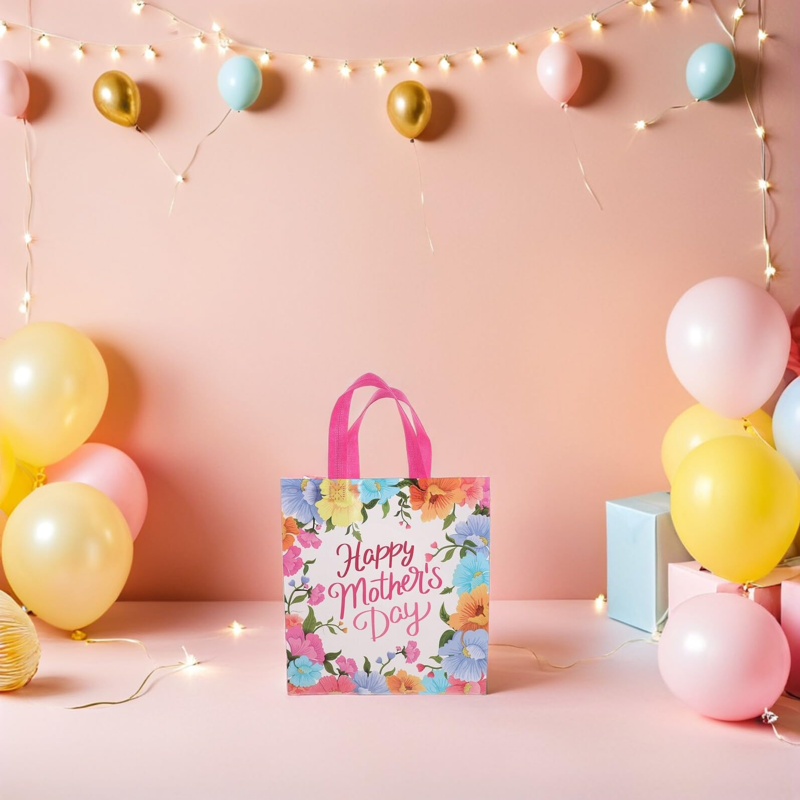 UTHCLO Bolsas de Obsequio Día Madre 24 Piezas Bolsa No Tejida con Asas Diseño Floral Tamaño Mediano para Envolver Regalos Dulces y Recuerdos de Fiesta para Mamá y Abuelas