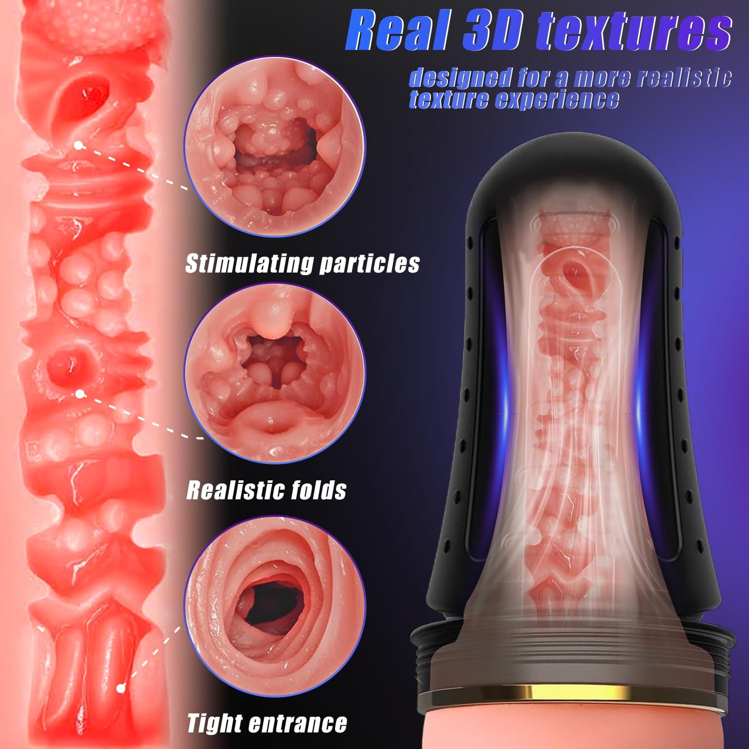 Male Masturbator Cup for Men — 7.5" 3D Textured Pocket Pussy, 360° Full-Coverage Soft TPE Sleeve, Realistic Entry, Discreet Handheld Adult Sex Toy, No Batteries, Easy Clean Reusable