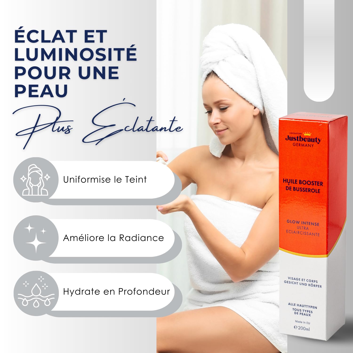 Huile Booster de Busserole - Glow Intense 200ml | Soin Éclaircissant Anti-Taches | Unifie le Teint & Illumine la Peau | Hydratation & Éclat Naturel