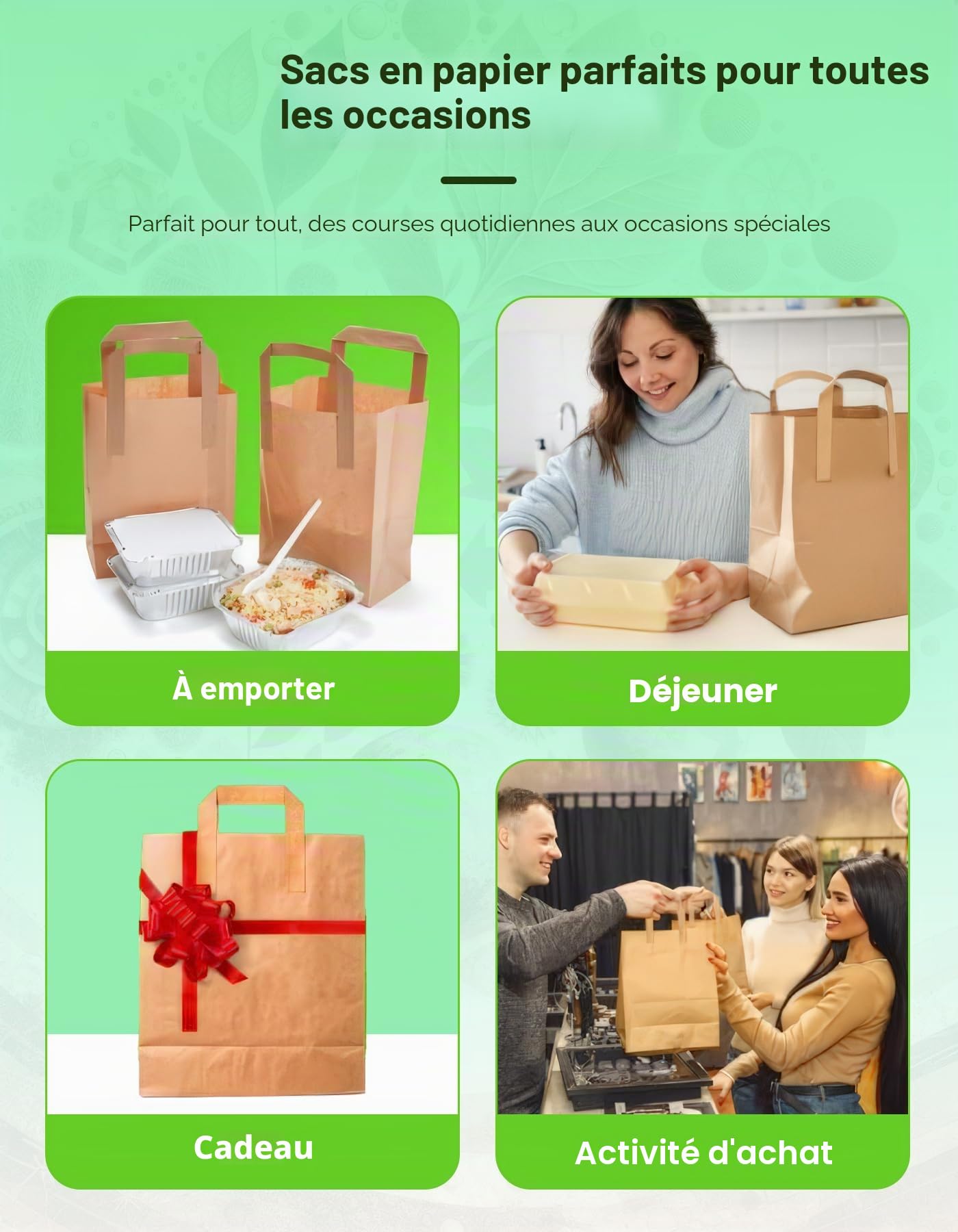 Lot de 25 grands sacs en papier kraft marron avec poignées - 30 x 25 x 12 cm - Idéal pour le déjeuner, les cadeaux et le stockage