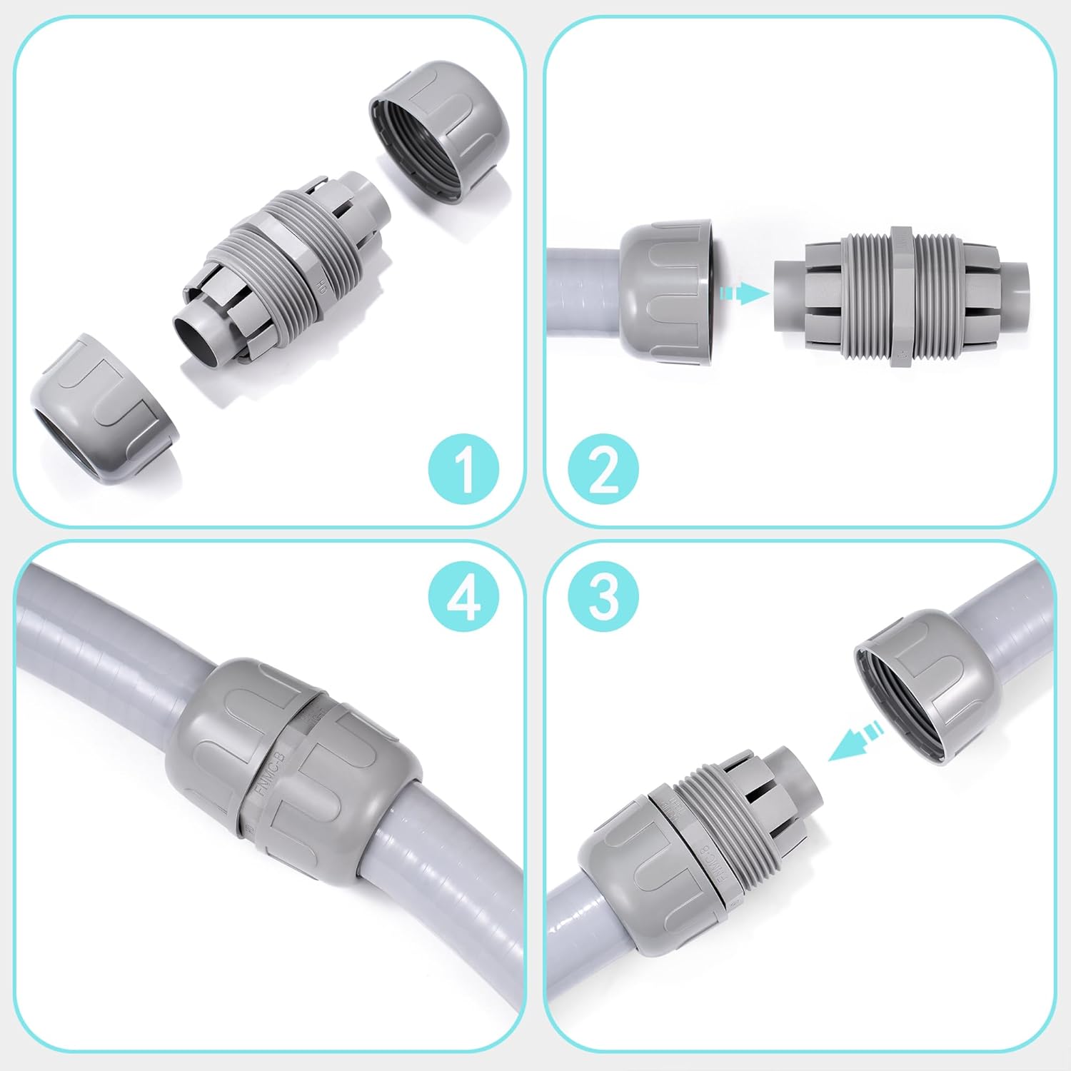 (1Pcs) NPT 1-1/2 inch Liquid-Tight Connector,PVC Flexible Conduit Double-Ended Connector,Straight 180 Degree,Two-Way Conduit Connector,Electrical Conduit Fittings