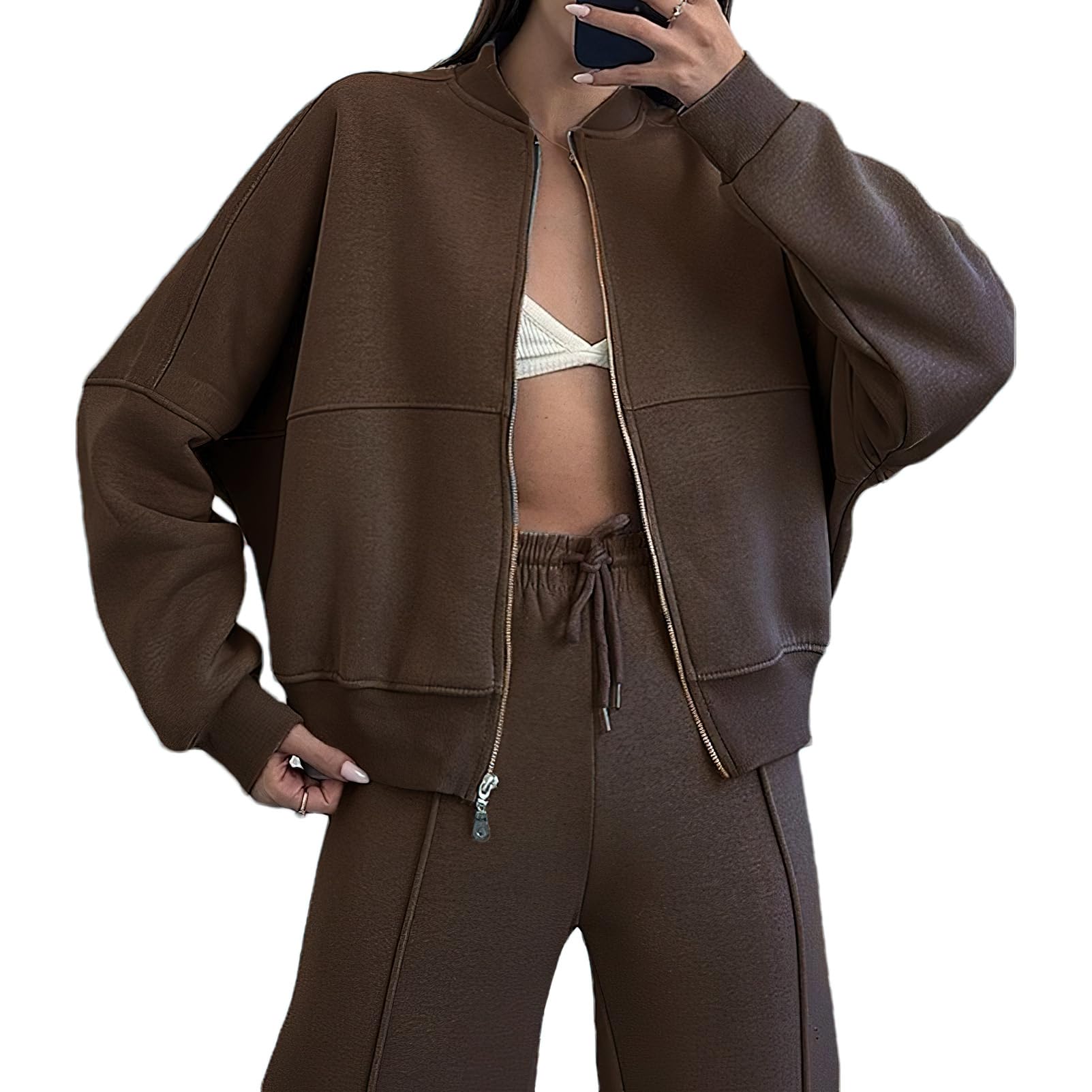 amropi Chándal de Mujer Chaqueta Sudadera con Cremallera y Pantalón Deporte Conjunto — view 3