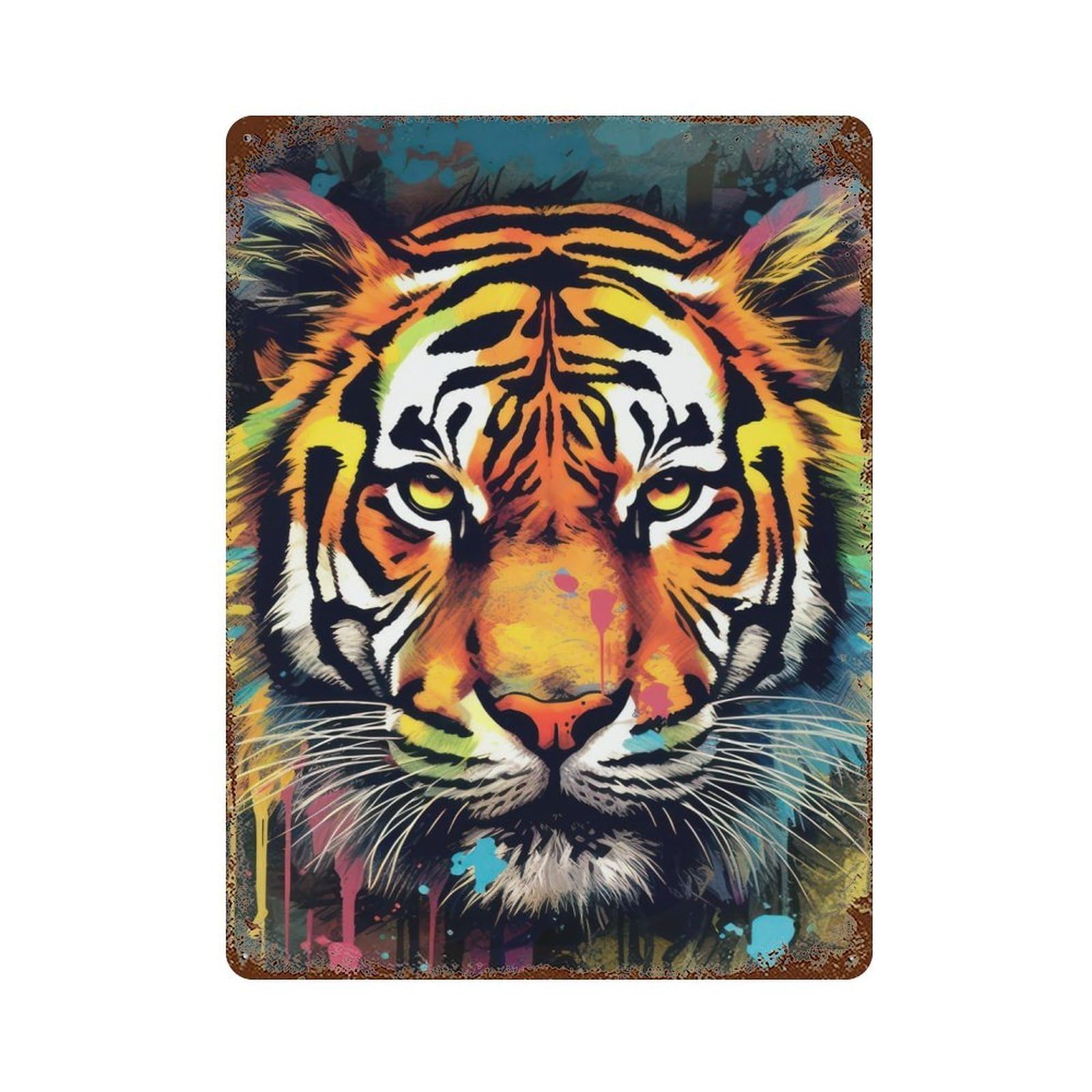 Tiger Watercolor Art 15.7"x11.8" Rusty Metal Tin Sign, Novelty Wall Decor for Cafe, Home Bar And Lounge Decor