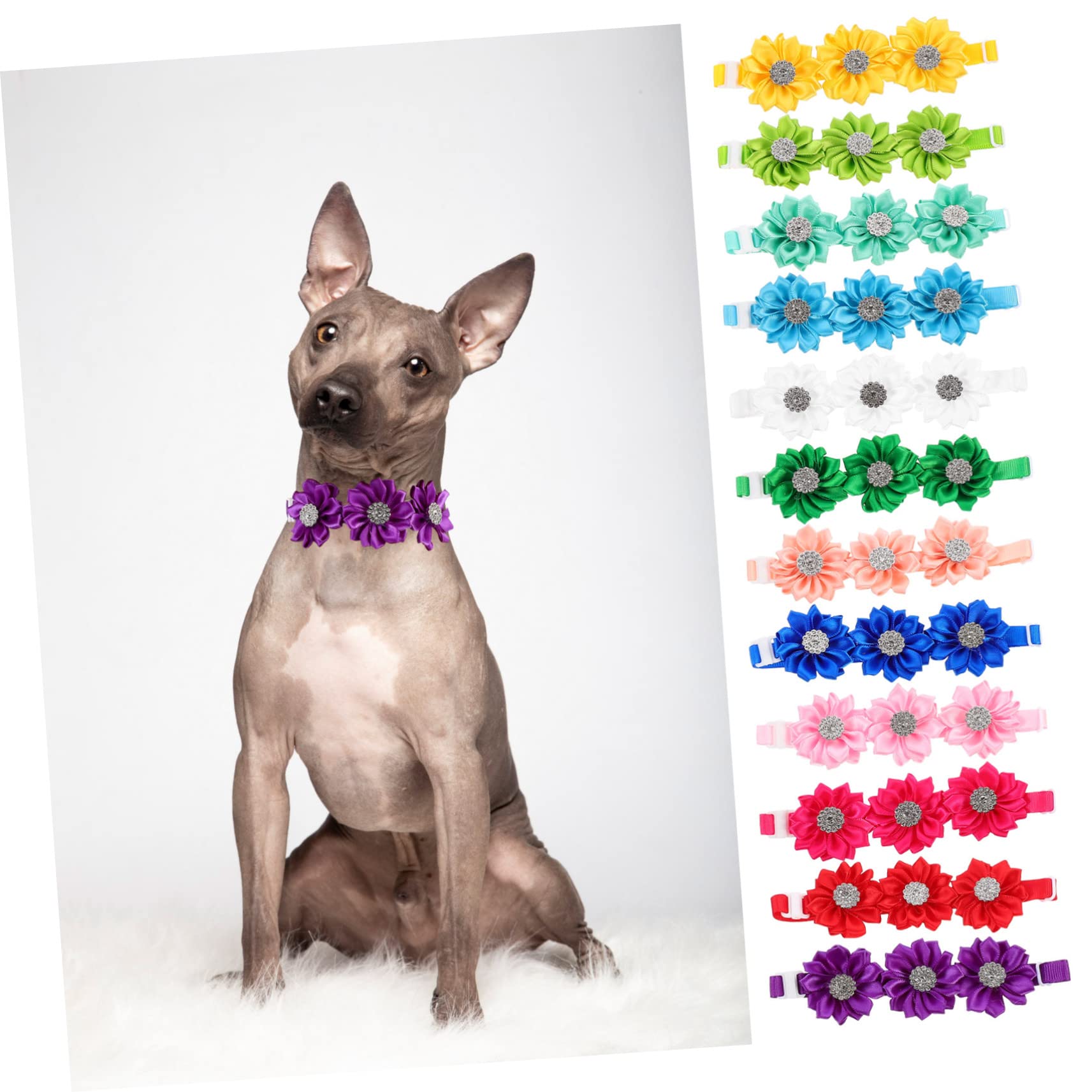INOOMP 36stücke Hundeschleifen Blumenhalsband Mit Strass Für Haustiere Verstellbar Und Atmungsaktiv Kostümaccessoires Für Hunde Und Katzen Für Hochzeiten Und Besondere Anlässe