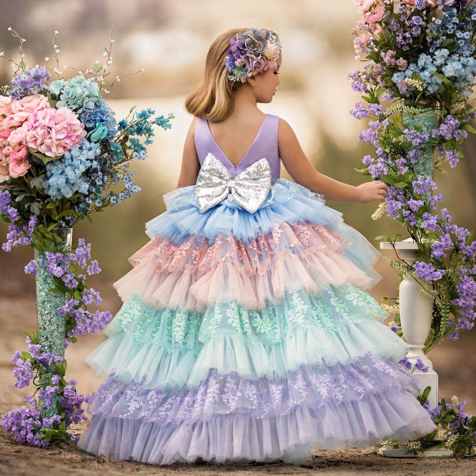 ZHengquan Girls Unicorn Dresses Sparkly Long Tulle Puffy Rainbow Birthday Party Dress Ball Gown for Kids2